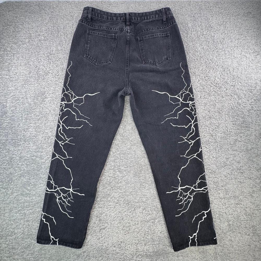 SHEIN Womens Lightning Bolt Graphic Straight Leg Jeans Washed‎ Black Size L 8/10 - Picture 7 of 7